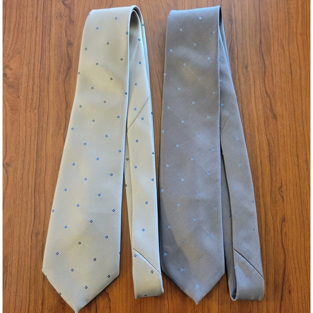 Vintage Wembley Gold‎ Brown Satin Necktie Subtle Diamond Dot Pattern Lot Of 2